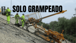 Perfuração solo grampeado em andamento
